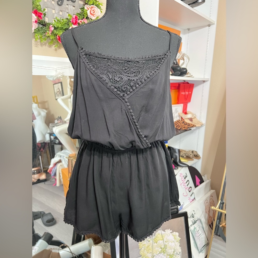 Black lace back romper